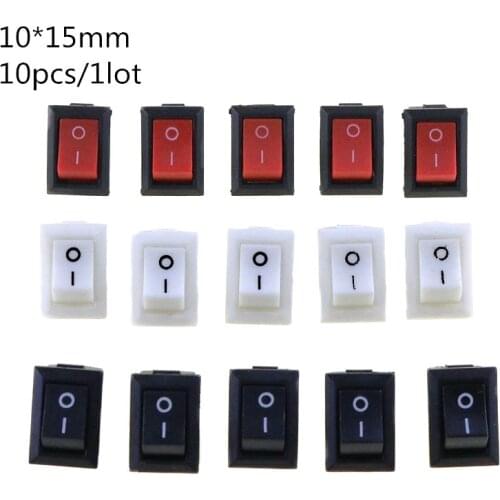 10Pcs Push Button Switch 10x15mm SPST 2Pin 3A 250V KCD11 Snap-in On/Off Boat Rocker Switch 10MM*15MM Black Red and White
