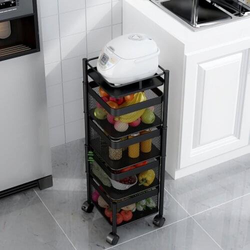 HOT Kitchen storage shelf, rotatable multi-layer fruit and vegetable rack, with wheels, movable large-capacity shelf