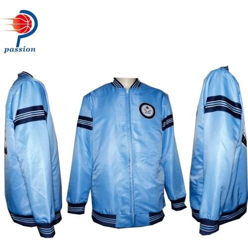 MOQ 5pcs Custom Big Logo and Sublimated Sky Blue Navy Blue Baseball Style Jackets