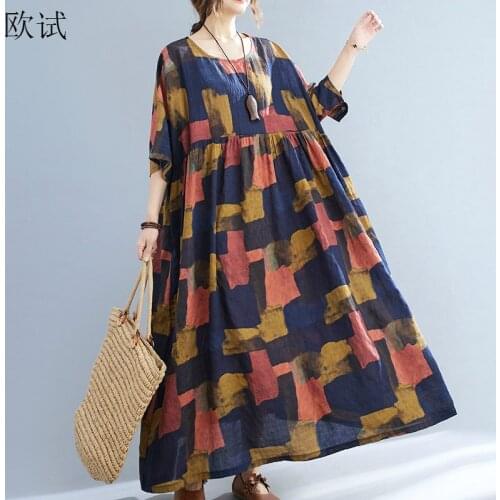 Oversized Summer Plaid Dress for Women Loose Casual Femme Ladies Korea Style Dresses Oversize Long New Fashion Beach Dress 2021