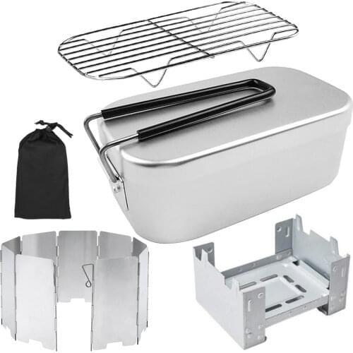 LIXIDA Mini Folding Camping Stove Lunch Box Windshield Steaming Rack Combo Set for Outdoor Picnic Hiking Camping Equipment