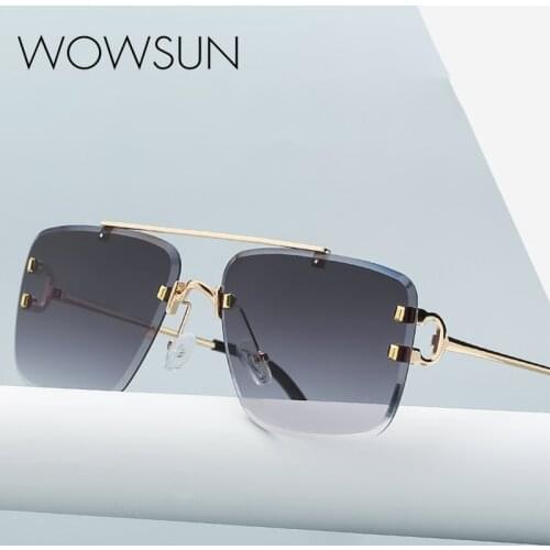WOWSUN Square Sunglasses Men Classic Rectangle Rimless Sun Glasses for Male Brand Design Shades Metal Frame Unisex Eyeware A152