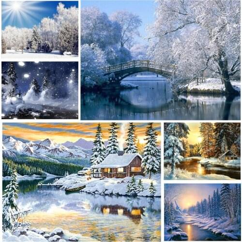 Cedars Winter Landscape 5D Diy Full Square and Round Diamond Painting Embroidery Cross Stitch Kit Wall Art Club Home Room Decor