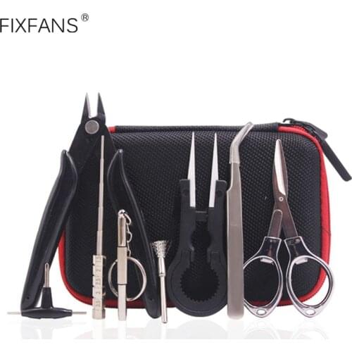FIXFANS 8 in 1 Mini Vape DIY Tool Kit Bag Wire Pliers Coil Jig Ceramic Tweezers for Electronic Cigarette Atomizer Accessories
