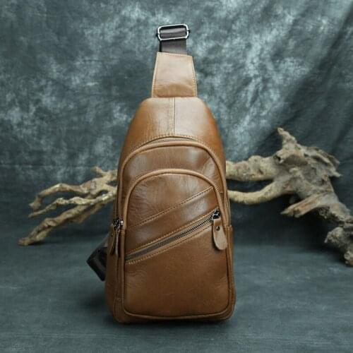 Crazy horse Chest Bag Male Genuine Leather Pack Phone Pouch Bags shoulder Bag Mens Small chest Belt Bag back pack