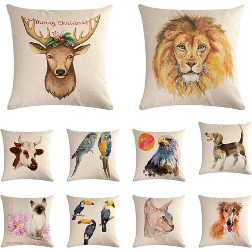 Cartoon Animals Cushion Cover Portrait Head Bighorn Lion Leopard Tiger Bear Eagle Horse Dogs Home Sofa Throw Pillow Case ZY916