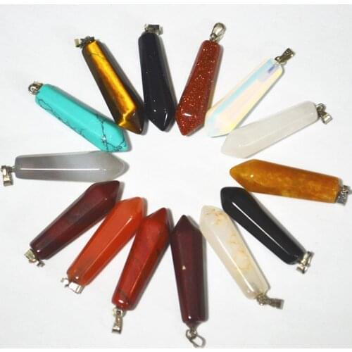 New 24pcs fashion Natural stone Opal Malachite Green Aventurine Onyx howlite Blue Sand pillar points pendants charms for women