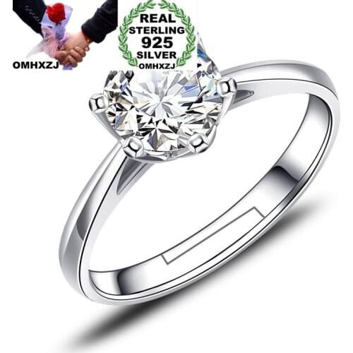 OMHXZJ Wholesale European Fashion Woman Man Party Wedding Gift White Round AAA Zircon Resizable 925 Sterling Silver Ring RR238