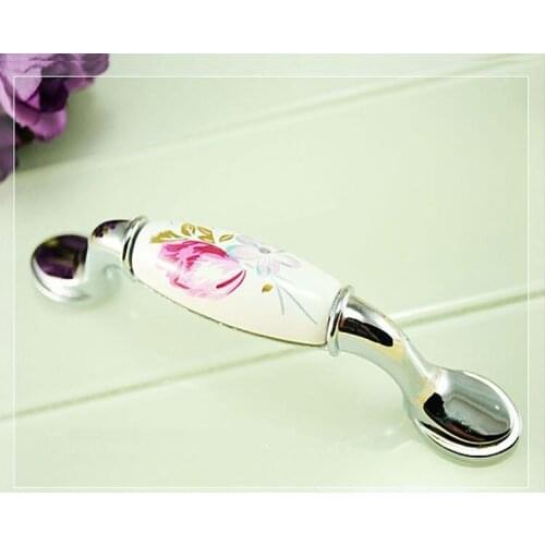 UNLOCKS New Flower Ceramic and Zinc Alloy Cabinet Door Handles Chrome Finish (L:143MM C.C:96MM )