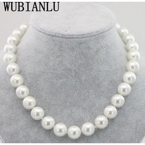 WUBIANLU 14mm Black White Sea South Shell Pearl Necklace 18 Inch Magnetic Buckle Fashion Women Necklaces Jewelry