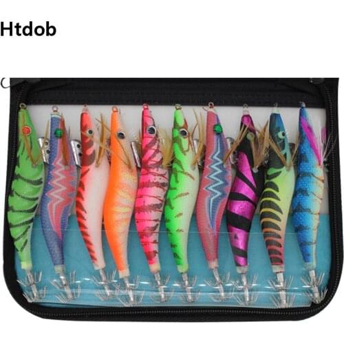 Htdob 10Pcs Luminous Squid Jigs Hard Fishing Lures 3.5# Squid Bait Jig Hooks Luminated Squid Jigs Sea Fishing Lures Artificial