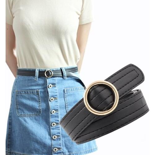 103X2.3Cm New Trend Female Golden Round Buckle Wide Jeans Belts For Women Luxury Woman Leisure Brown Waist Belt Feminine