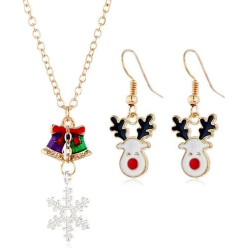 Christmas Series Snowman Bell Elk Snowflake Christmas Tree Santa Stud Earrings Necklace Bracelet Fashion Festival Cute Jewelry