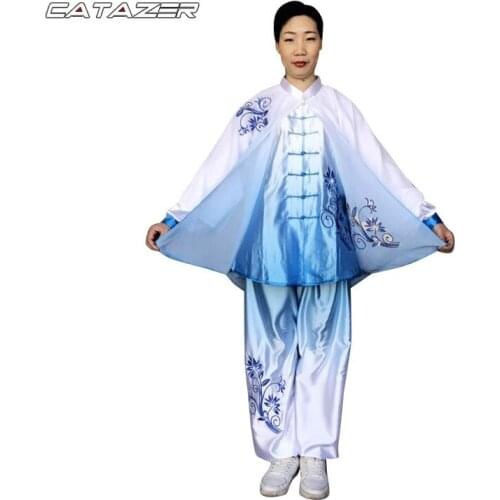 Morning Exercise Sportswear Gradient Color Tai Chi Uniform Traditional Chinese Clothes Embroidered Martial Arts Suit Kung Fu