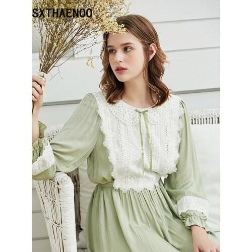 SXTHAENOO Royal Spring Cotton Vintage Womens Long Nightgowns Half Sleeve Elegant Long Sleep Dress Female Sleepwear Large Size