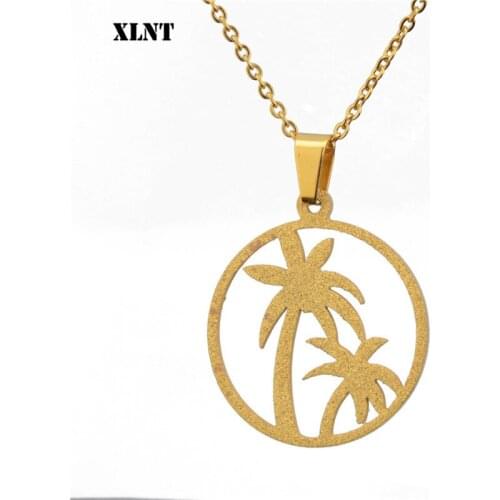 XLNT Stainless Steel Necklace For Women Lovers Gold Color Coconut Tree Pendant Necklace Engagement Jewelry