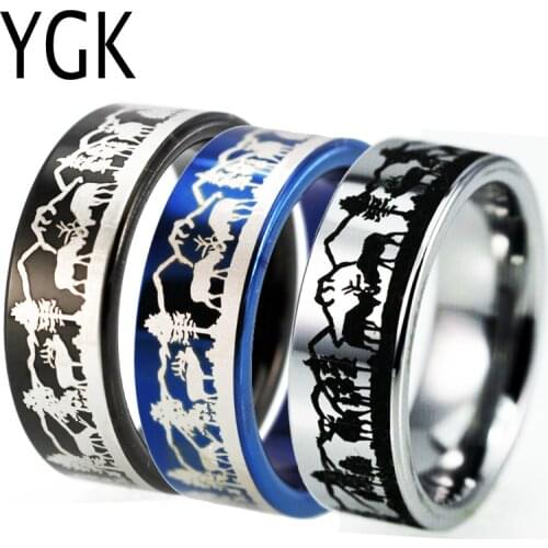 YGK Jewelry Mens Tungsten Wedding Ring For Women Fashion Engagement Animal Buck Ring Deer Stag Mountain Ring Anniversary Ring