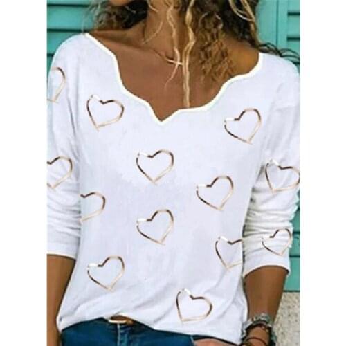 Fashion Sweet New Heart Print Women Tee Shirt 2021 Spring O-Neck Pullover Tops Long Sleeve T-shirts Streetwear Shirt 3XL G2433