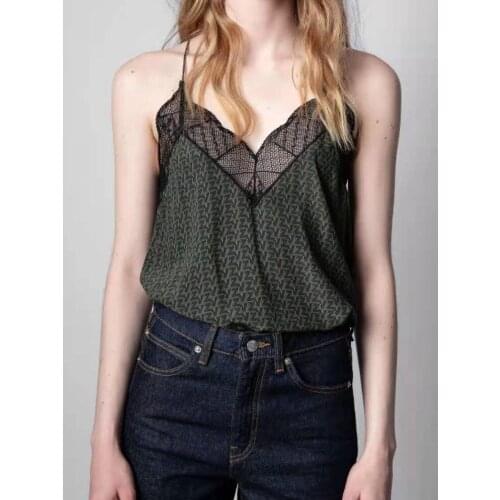Letter Jacquard Viscose Ladies Sling Tops Lace Stitching Sexy Fashion Casual Wild Women Camis