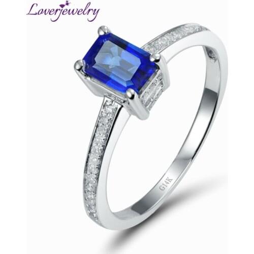 LOVERJEWELRY кольца Sapphire Women Emerald Cut 4x6mm 14Kt White Gold Diamond Sapphire Ring Female Sapphire Ring For Engagement