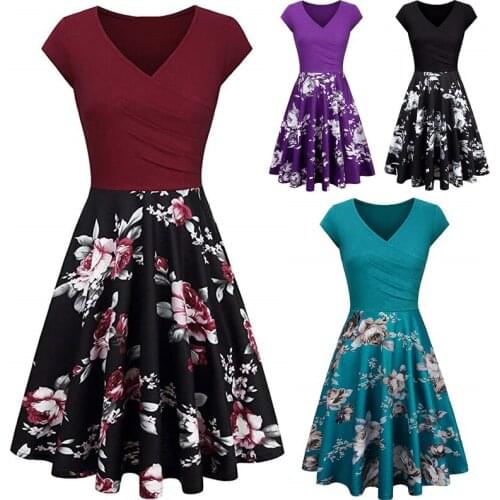 Plus Size S-4XL Summer Women Dresses Floral Print 50S 60S Vintage Rockabilly Dress Casual Dot A-Line Retro Dress Female Vestidos