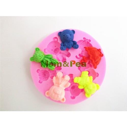 Mom&Pea 0344 Free Shipping Bears Silicone Mold Cake Decoration Fondant Cake 3D Mold Food Grade Silicone Mould