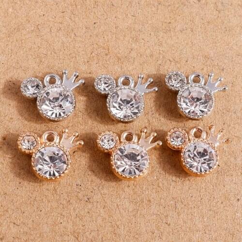 10pcs 14*11mm Small Crystal Crown Charms for Jewelry Making Cute Drop Earrings Pendants Necklaces Bracelets DIY Crafts Accessory