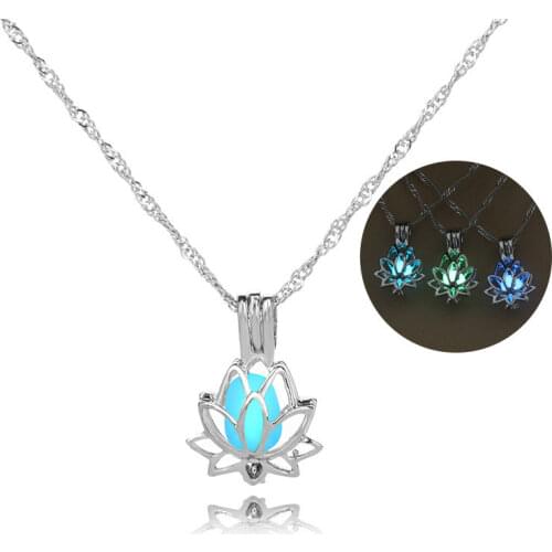2021 New Luminous Lotus Pendant Necklaces For Women Men Retro Trendy Fluorescent Stone Pendant Necklace Fashion Jewelry Gifts