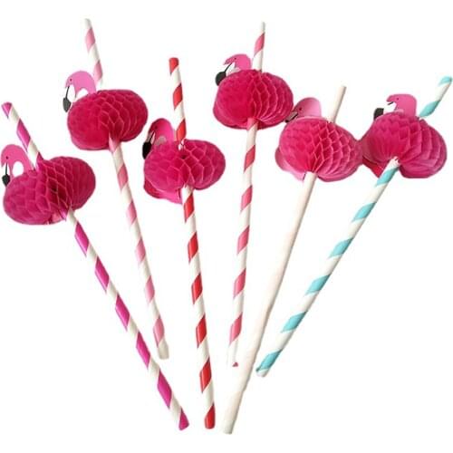 50pcs Flamingo Drinking Paper Straws Hawaii Flamingo Party Decoration Summer Pool Party Supplies Happy Birthday Juice Straws