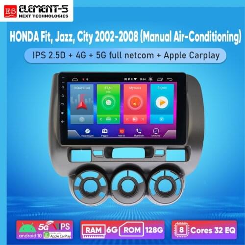 ELEMENT-5 9" 2G+32G Android 10 4G WIFI RDS DSP Car Radio For HONDA Fit, Jazz, City 2002-2008 (Manual) Navigation GPS HIFI