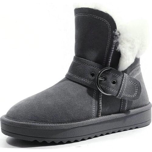 EshtonShero Shoes Women Snow Boots Plush Low Heels Winter Warm Keep Warm Round Toe Grey Ladies Motorcycle Ankle Boots Size 3-12