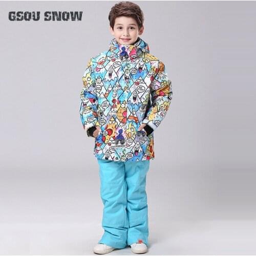 2019 GSOU SNOW Brand Kid Ski Suit Windproof Waterproof Boys Ski Jacket Pant Super Warm Clothing Pant Outdoor Sport Wear Children