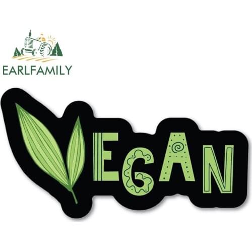 EARLFAMILY 13cm x 6.8cm for Vegan Car Stickers Green Text Decals Windows Trunk Waterproof Sunscreen Automotive Goods