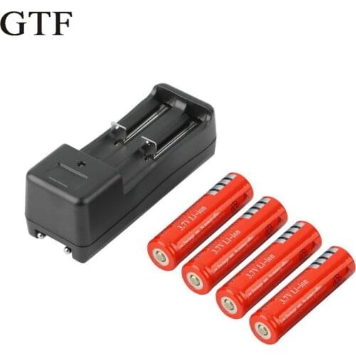 GTF 4pcs 18650 5000mAh 3.7V Li-ion Rechargeable Battery + Smart Charger EU Plug