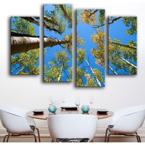 New product Print Oil Painting Wall painting 4PC trees crown the top of the nature Wall Art Picture For Living Room painting
