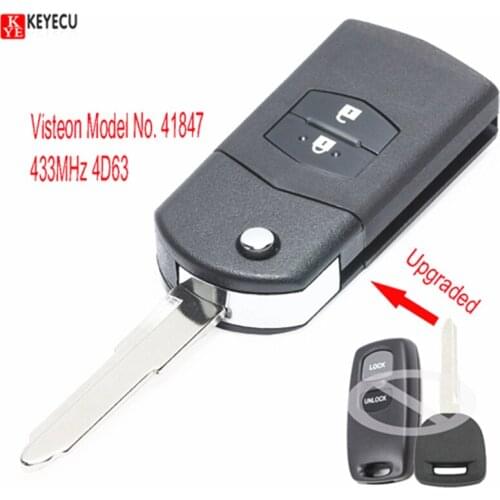 Keyecu Intelligence DIY Upgraded Flip Remote Car Key Fob 2 Button 433MHz 4D63 for Mazda RX8 2003-2011 Visteon Model No. 41847