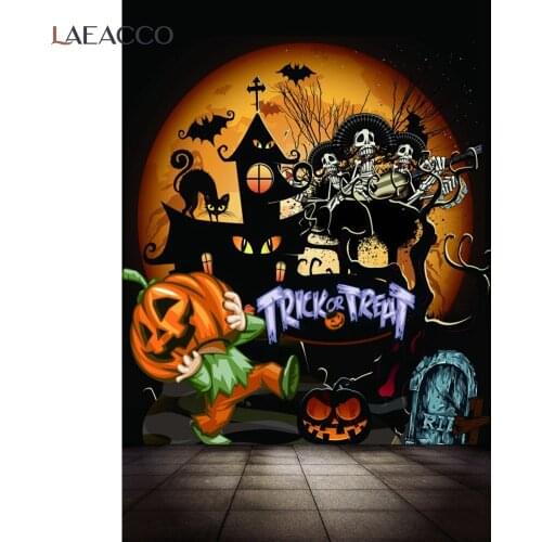 Laeacco Baby Cartoon Graffiti Pattern Halloween Festival Pumpkin Tomb Trick Or Treat Party Child Photo Background Photo Backdrop