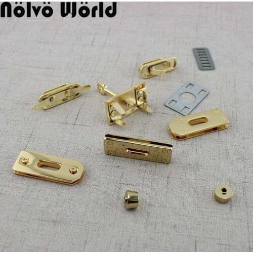 Metal rectangle eyelets lock hanger panel for bags hardware wholesale fashion a set of locks fittings woman bag handbags purse