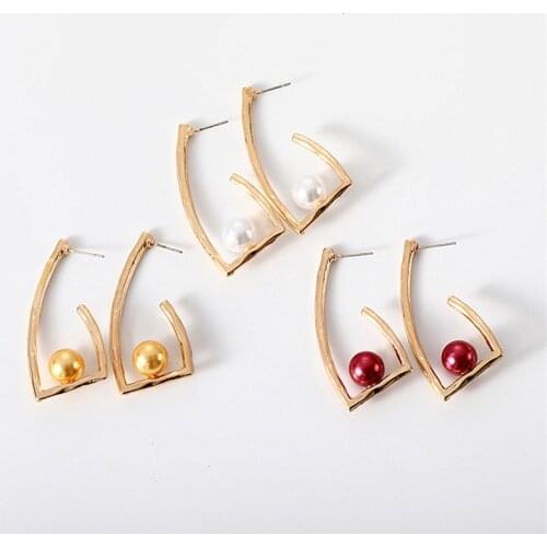 Fashion Simulated Pearl Temperament Earrings For Women Brincos Popular Alloy Geometric Earring Wedding Party Jewelry Gift