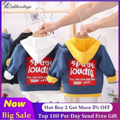 80-110 Cm New Spring Boy Girl Denim Jackets Kids Jeans Coat Children Splice Outerwear Clothing Boy Hooded Sport Clothes For Kids