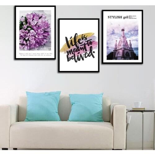 STYLISH GRIL Purple Lily LIFE IS BELIVED 3p KIT Canvas Painting Modern Home Decoration Living Room Bedroom Wall Decor Picture