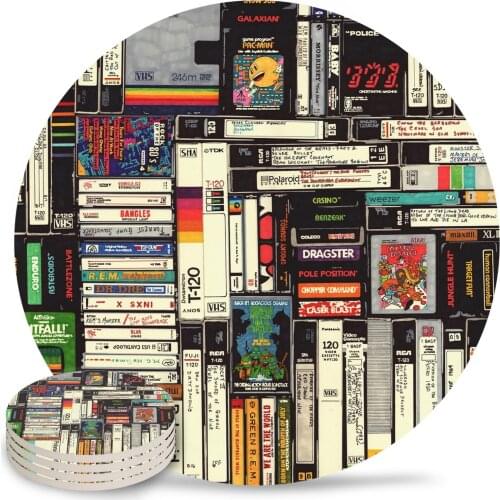 Cassette Tape Round Coaster Set Non-slip Heat Proof Ceramic Coffee Drink Coasters Table Decoration Placemats