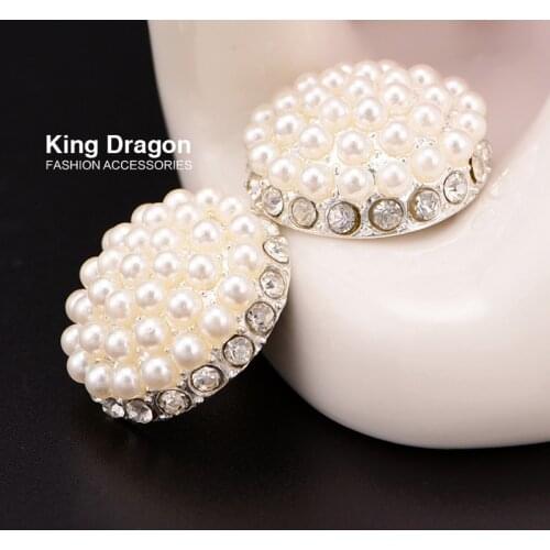 Rhinestone Pearl Embellishment Used On Flower Decoration 21MM 5pcs/lot Silver Color Used On Invitation Flat Back KD61
