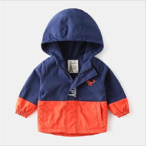 Autumn Fashion Zipper 1-6Y Childrens Clothes Jackets For Boys Baby Hooded Color Matching Fleece Coats Kids Outwear Windbreaker