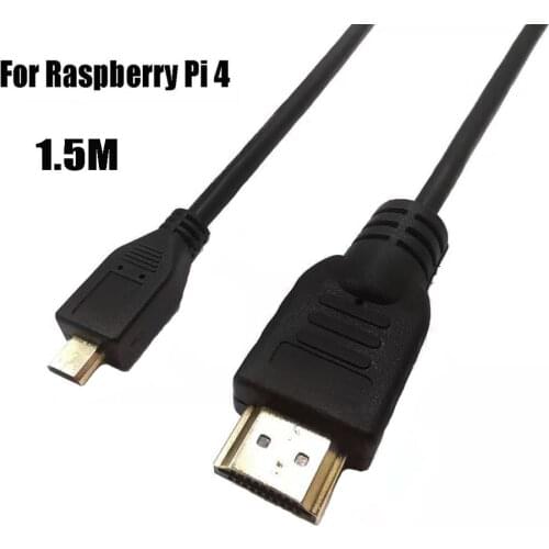 For Raspberry Pi 4 Micro HDMI to HDMI Cable Adapter 1.5M Male-Male HDMI 1080P Converter for Raspberry Pi 4 Model B