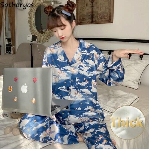 Pajama Sets Women Long Sleeve Turn-down Collar Comfortable Sleepwear Womens Loose Elegant New Fashion Pyjamas for Ladies New