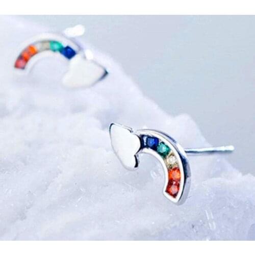 Simple Female Rainbow Zircon Stud Earrings Boho Silver Color Wedding Earrings Cute Clouds Round Stone Wedding Earrings For Women