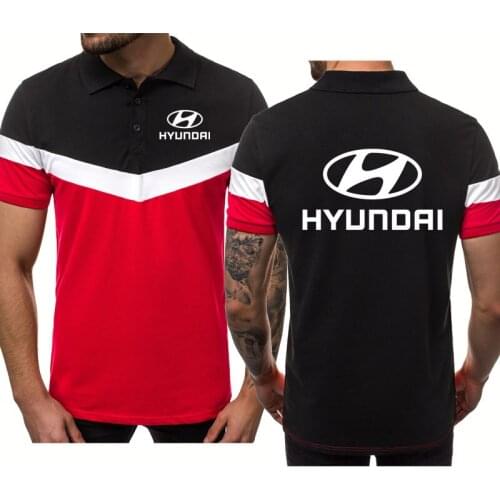 Mens polo shirt Summer Casual Hyundai Car Logo Printing Fashion casual trend V-splicing high quality cotton Mens short sleeve
