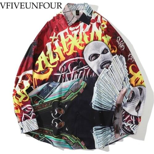 VFIVE UNFOUR Shirts Men Cool Oversized Shirts Hip Hop Vintage Punk Rock Gothic Painting High Street Long Sleeve Shirt Tops