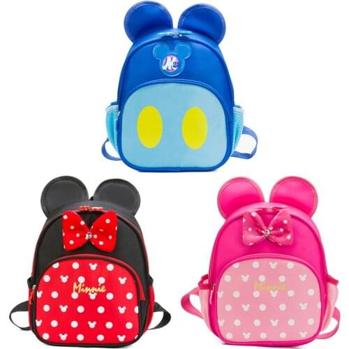 Disney Mickey Mouse School Bag Cartoon Minnie Mouse Kindergarten Backpack Cute Bow Backpack Anime Funny with Ears Bag Paquete
